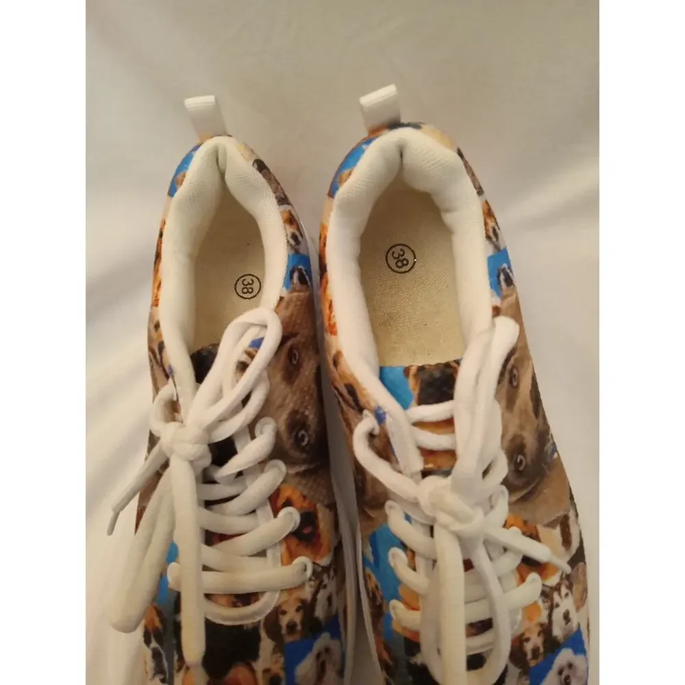 Dog Breeds Shoes Women' Size 38 Multi Color White Dog Lover Poodle Pug Lab